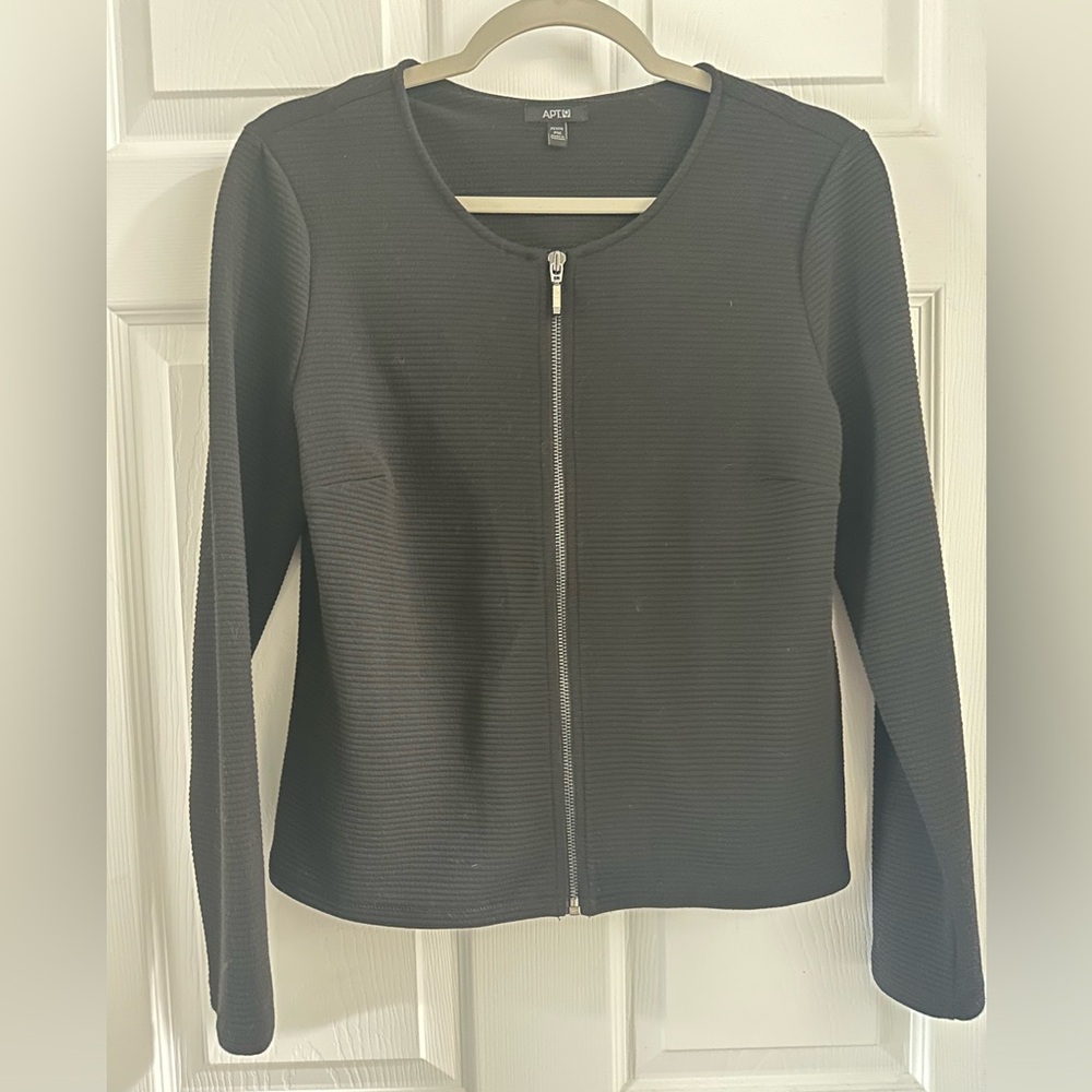 Apt. 9 Ribbed Black Zip-Up Collarless Jacket